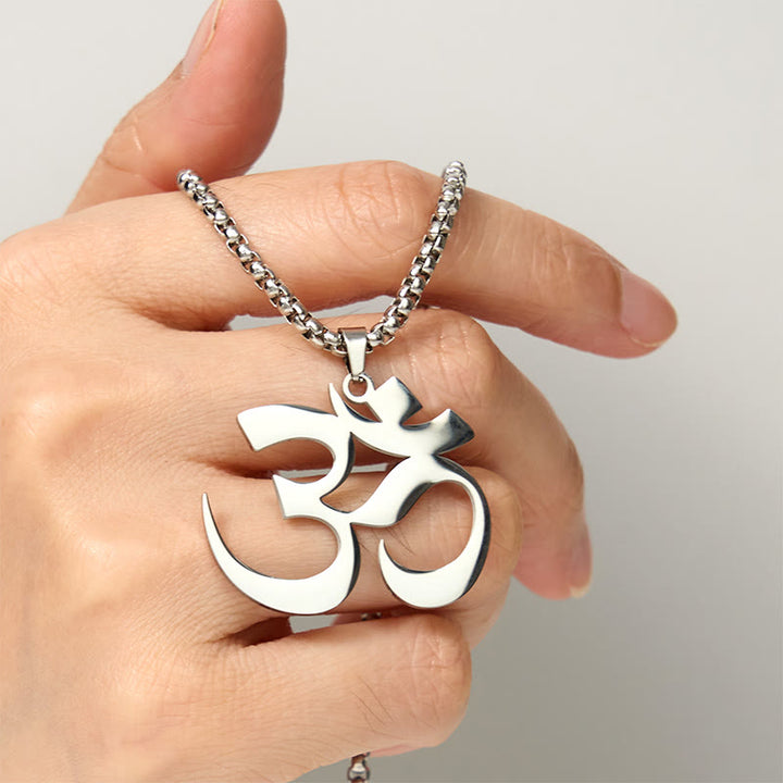 Buddha Stones Om Symbol Mantra Stainless Steel Focus Necklace Pendant - image 13