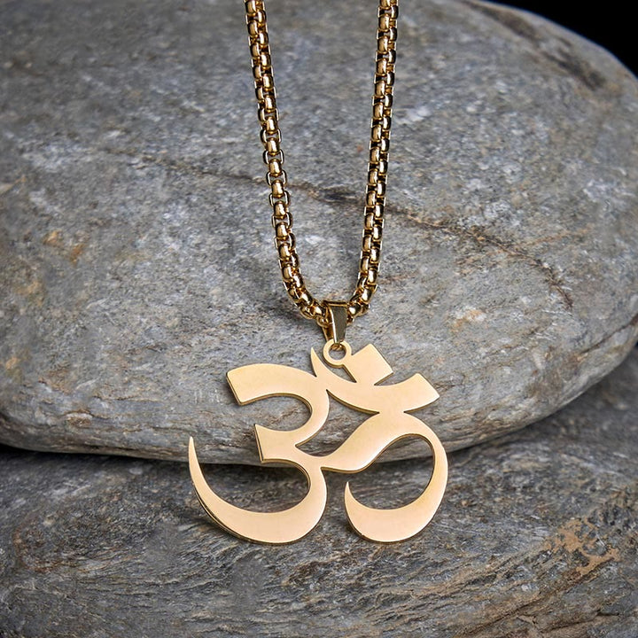 Buddha Stones Om Symbol Mantra Stainless Steel Focus Necklace Pendant - image 1