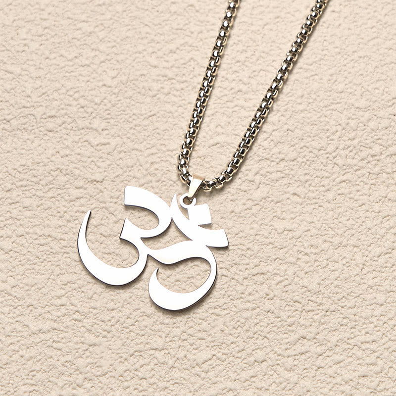 Buddha Stones Om Symbol Mantra Stainless Steel Focus Necklace Pendant - image 11