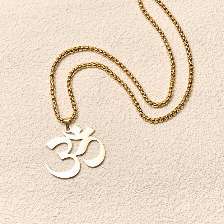 Buddha Stones Om Symbol Mantra Stainless Steel Focus Necklace Pendant - image 4