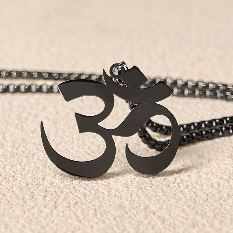 Buddha Stones Om Symbol Mantra Stainless Steel Focus Necklace Pendant - image 17