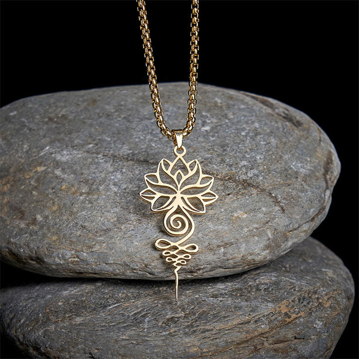 Buddha Stones Lotus Unalome Chakra Symbol Design Stainless Steel Enlightenment Necklace Pendant - Gold - image 7