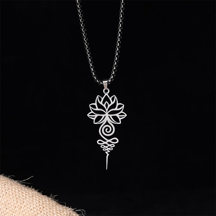Buddha Stones Lotus Unalome Chakra Symbol Design Stainless Steel Enlightenment Necklace Pendant - image 1