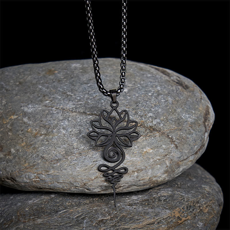Buddha Stones Lotus Unalome Chakra Symbol Design Stainless Steel Enlightenment Necklace Pendant - Black - image 12