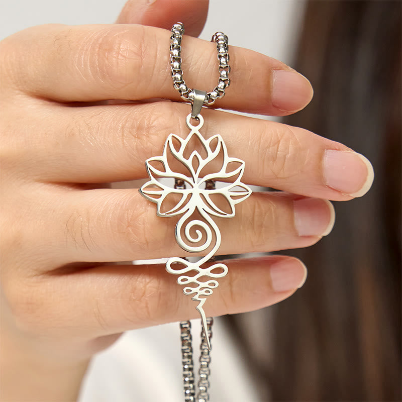 Buddha Stones Lotus Unalome Chakra Symbol Design Stainless Steel Enlightenment Necklace Pendant - image 4