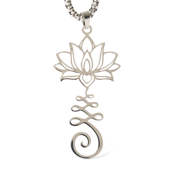 Buddha Stones Chakra Symbol Irregular Design Lotus Stainless Steel Enlightenment Necklace Pendant - image 5