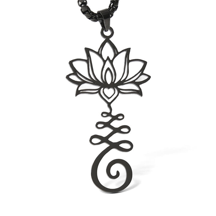 Buddha Stones Chakra Symbol Irregular Design Lotus Stainless Steel Enlightenment Necklace Pendant - image 18