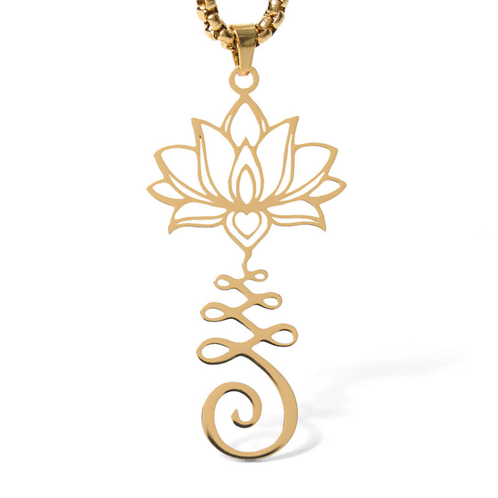 Buddha Stones Chakra Symbol Irregular Design Lotus Stainless Steel Enlightenment Necklace Pendant - image 12
