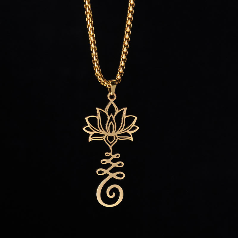 Buddha Stones Chakra Symbol Irregular Design Lotus Stainless Steel Enlightenment Necklace Pendant - image 8