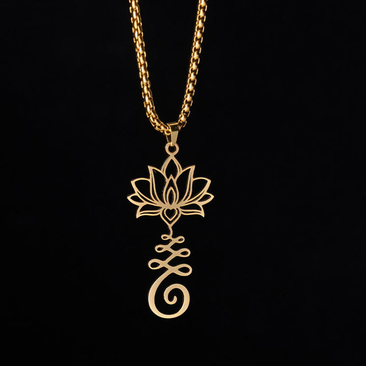 Buddha Stones Chakra Symbol Irregular Design Lotus Stainless Steel Enlightenment Necklace Pendant - image 8