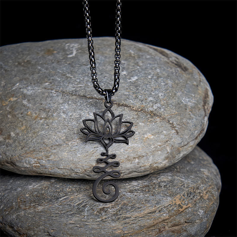 Buddha Stones Chakra Symbol Irregular Design Lotus Stainless Steel Enlightenment Necklace Pendant - Black - image 13