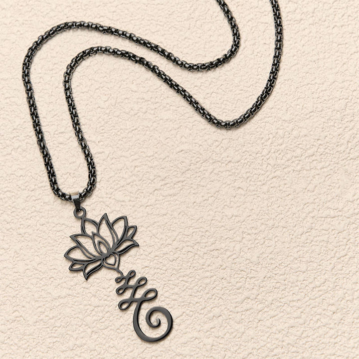 Buddha Stones Chakra Symbol Irregular Design Lotus Stainless Steel Enlightenment Necklace Pendant - image 16