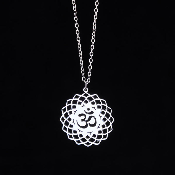 Buddha Stones Hollow Lotus Design Om Symbol Stainless Steel Connection Necklace Pendant - image 10