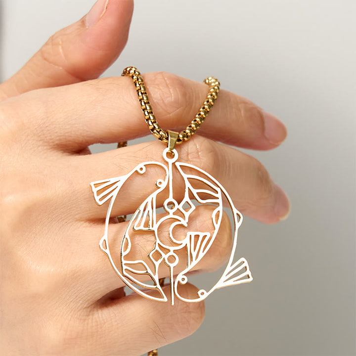 Buddha Stones Vintage Koi Fish Hollow Design Stainless Steel Luck Necklace Pendant - image 11
