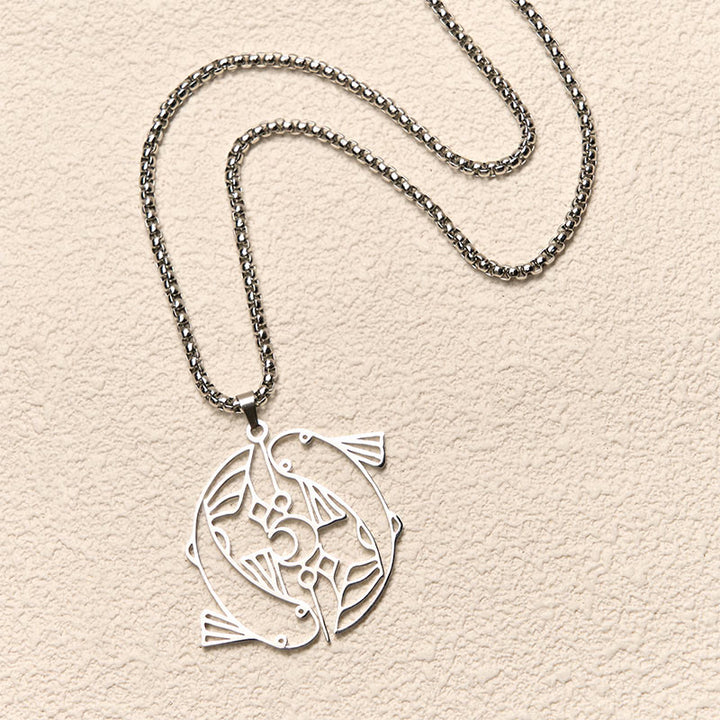 Buddha Stones Vintage Koi Fish Hollow Design Stainless Steel Luck Necklace Pendant - image 3