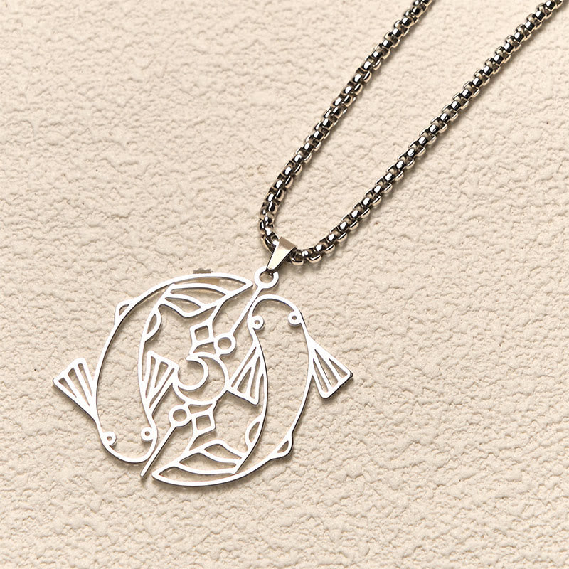 Buddha Stones Vintage Koi Fish Hollow Design Stainless Steel Luck Necklace Pendant - image 2