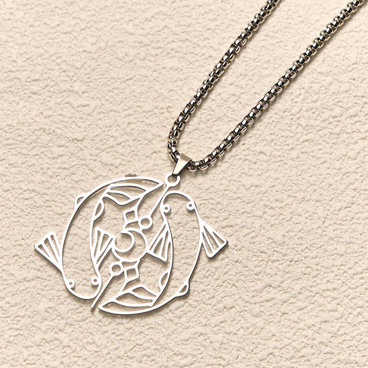 Buddha Stones Vintage Koi Fish Hollow Design Stainless Steel Luck Necklace Pendant - image 2