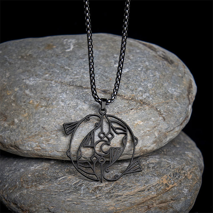 Buddha Stones Vintage Koi Fish Hollow Design Stainless Steel Luck Necklace Pendant - image 14