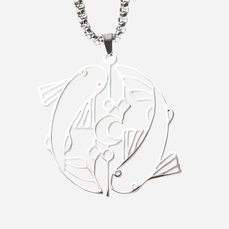Buddha Stones Vintage Koi Fish Hollow Design Stainless Steel Luck Necklace Pendant - image 5