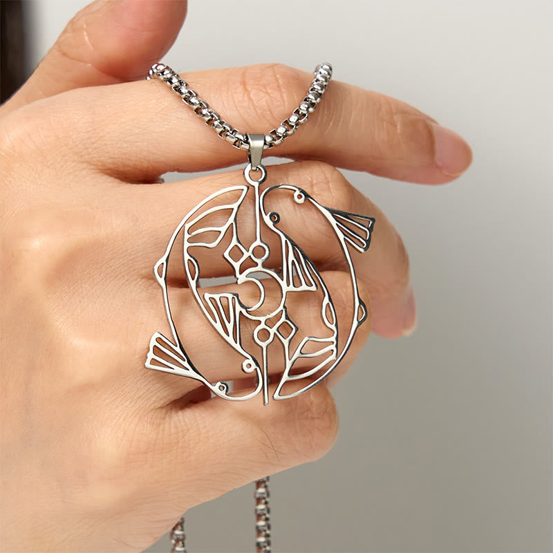 Buddha Stones Vintage Koi Fish Hollow Design Stainless Steel Luck Necklace Pendant - image 4