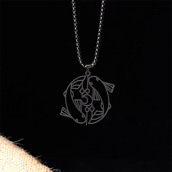 Buddha Stones Vintage Koi Fish Hollow Design Stainless Steel Luck Necklace Pendant - Black - image 13