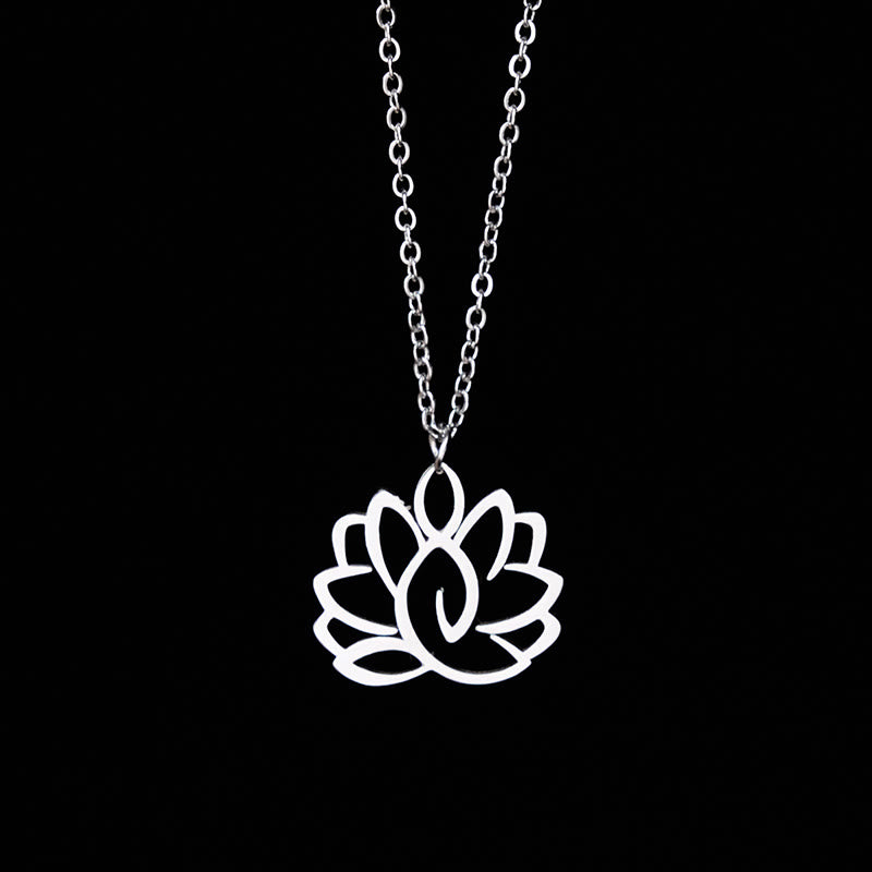 Buddha Stones Hollow Lotus Design Stainless Steel Enlightenment Necklace Pendant - Silver - image 0