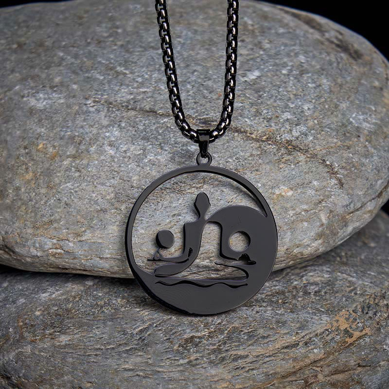 Buddha Stones Yin Yang Buddha Figure Hollow Design Stainless Steel Balance Necklace Pendant - image 1