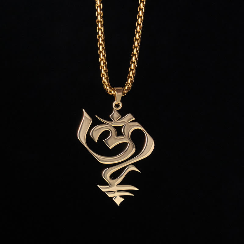 Buddha Stones Vintage OM Symbol geometry Design Stainless Steel Connection Necklace Pendant - image 1