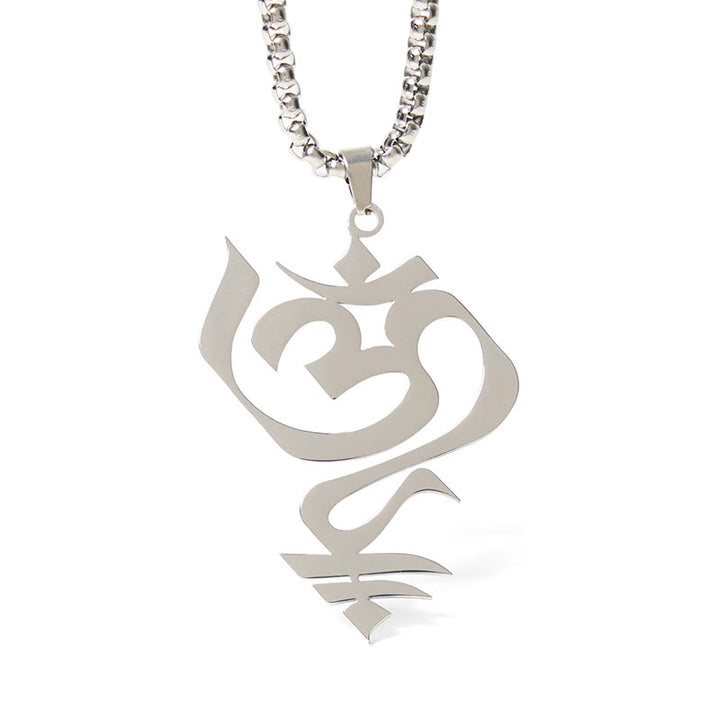Buddha Stones Vintage OM Symbol geometry Design Stainless Steel Connection Necklace Pendant - image 12