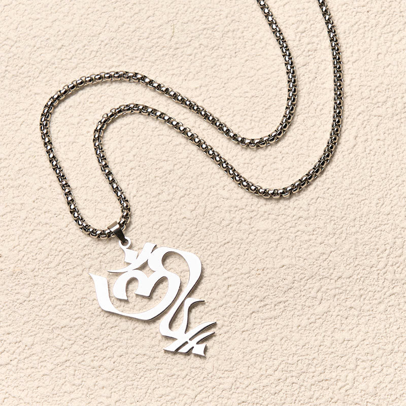 Buddha Stones Vintage OM Symbol geometry Design Stainless Steel Connection Necklace Pendant - image 9