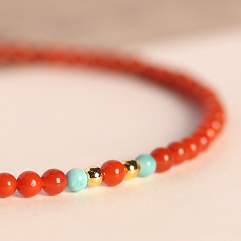 Buddha Stones 3mm Natural South Red Agate Ultra-thin Beads Positive Bracelet - image 3
