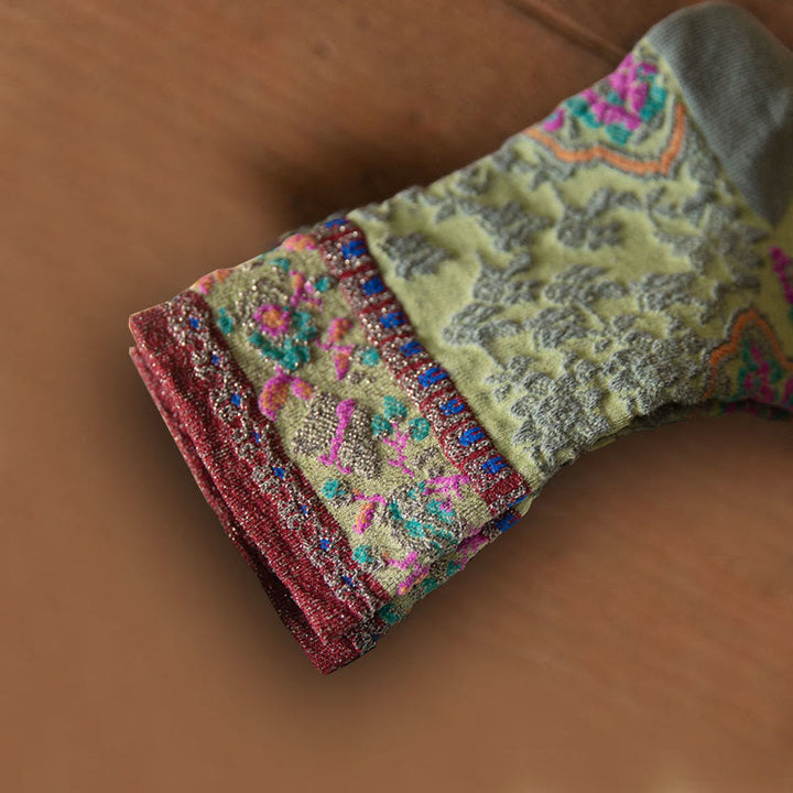 Buddha Stones Retro Embossed Floral Pattern Micro Crew Women Cotton Socks - image 2