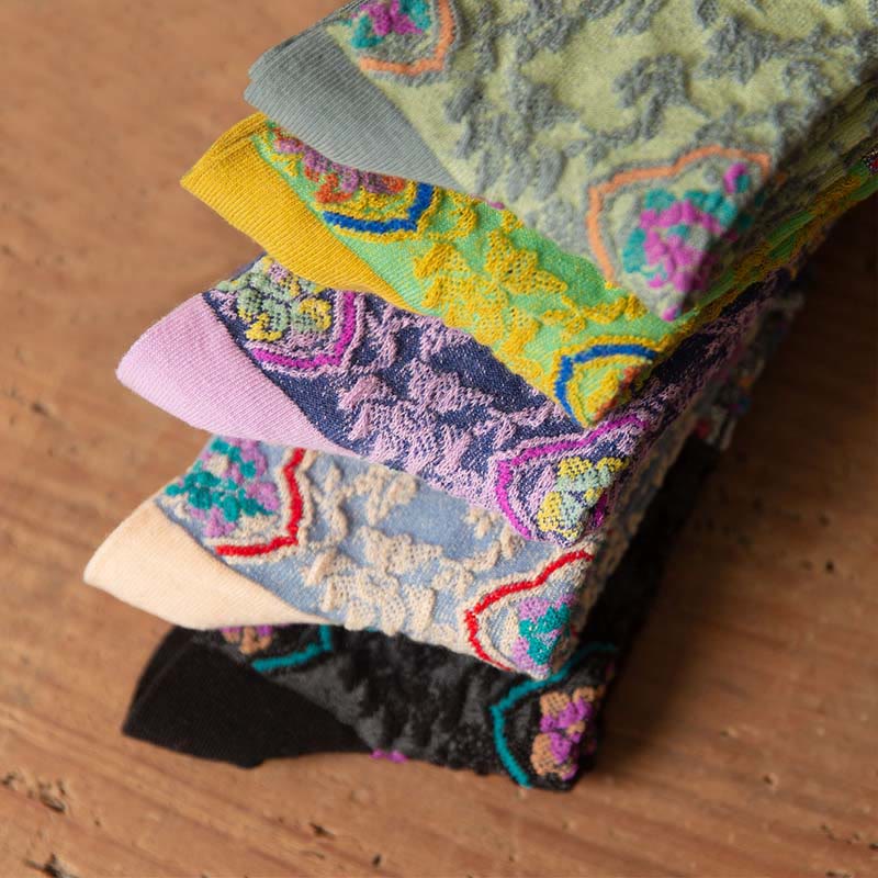 Buddha Stones Retro Embossed Floral Pattern Micro Crew Women Cotton Socks - image 27