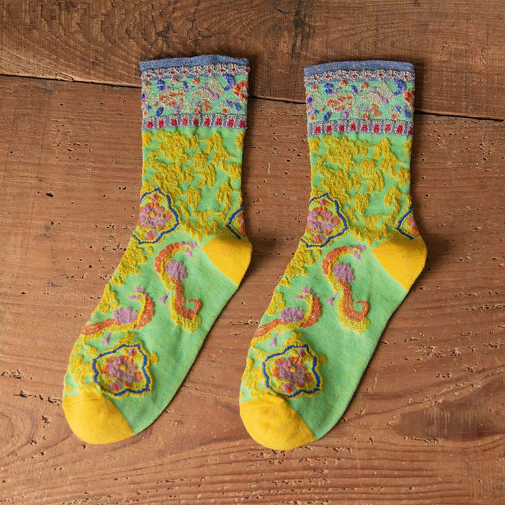 Buddha Stones Retro Embossed Floral Pattern Micro Crew Women Cotton Socks - SpringGreen - One Size Fits Most (US4–9，EU34–39，UK/AU2.5-6，Asia22-24.5cm) - image 16