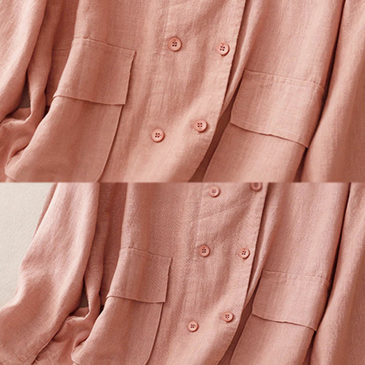 Buddha Stones Double‑Breasted Design Long Sleeve Women's Cotton Jacket With Pockets - image 18