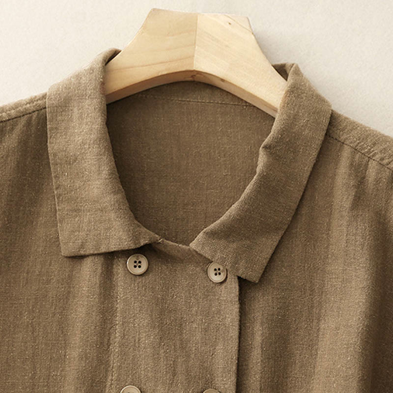 Buddha Stones Double‑Breasted Design Long Sleeve Women's Cotton Jacket With Pockets - image 4