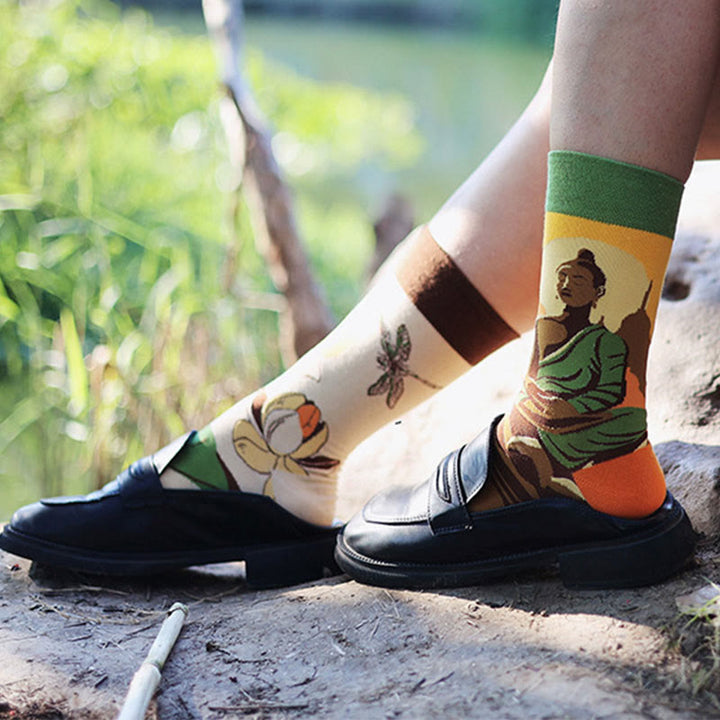 Buddha Stones "Be Here Now" Casual Buddha Lotus Dragonfly Women's Socks Includes Gift Message Card - image 5