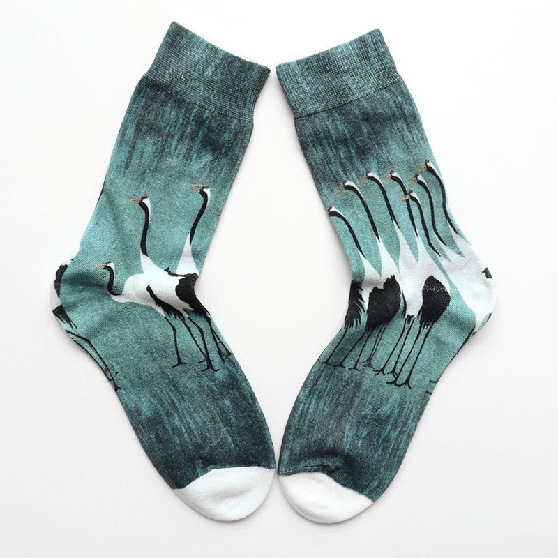Buddha Stones "Inner Calm" Casual White Crane Micro Crew Women's Socks Includes Gift Message Card - image 1