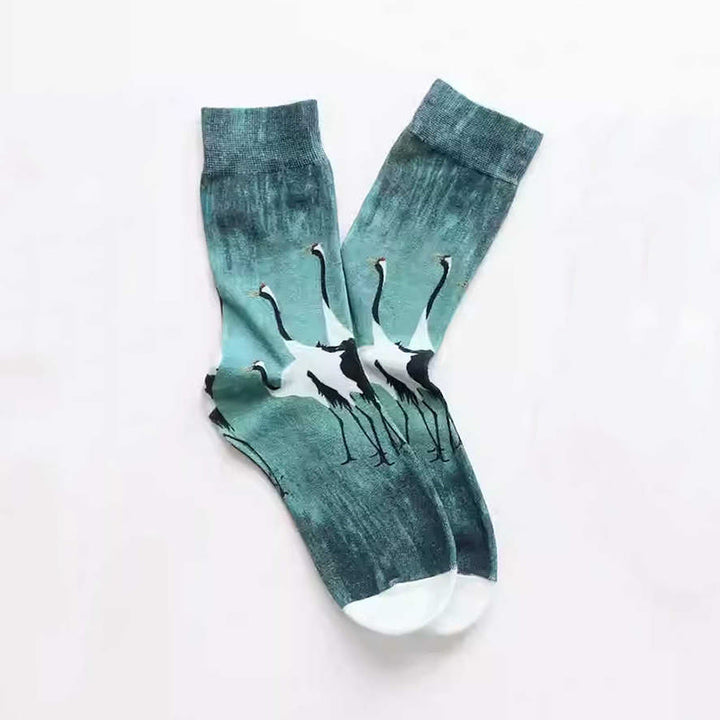 Buddha Stones "Inner Calm" Casual White Crane Micro Crew Women's Socks Includes Gift Message Card - image 2