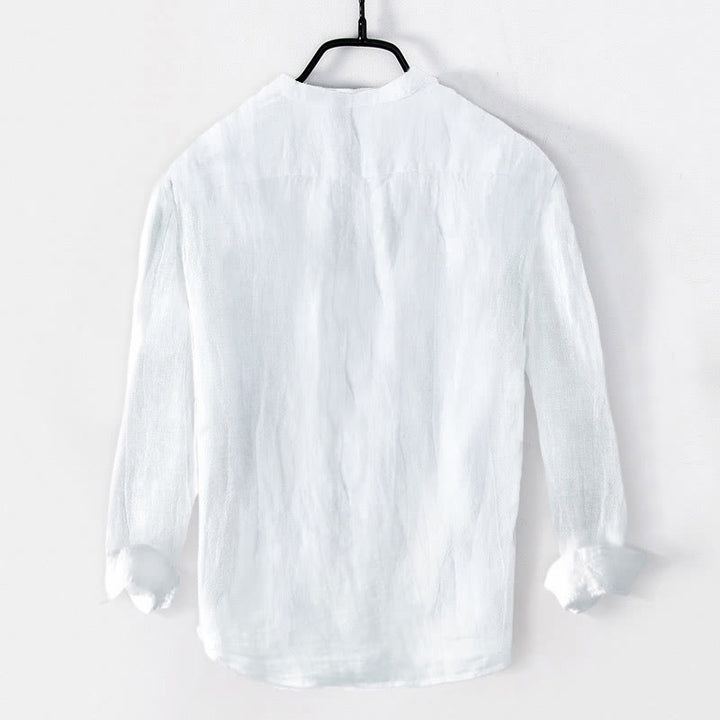 Buddha Stones Solid Color Short Sleeve Half Button Shirt Cotton Linen Men Clothing - image 28