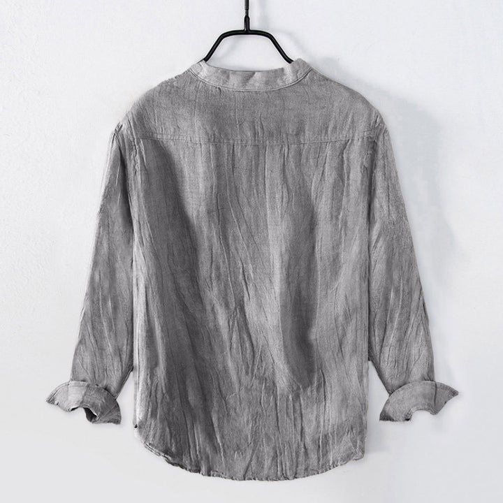 Buddha Stones Solid Color Long Sleeve Half Button Shirt Cotton Linen Men Clothing - image 2