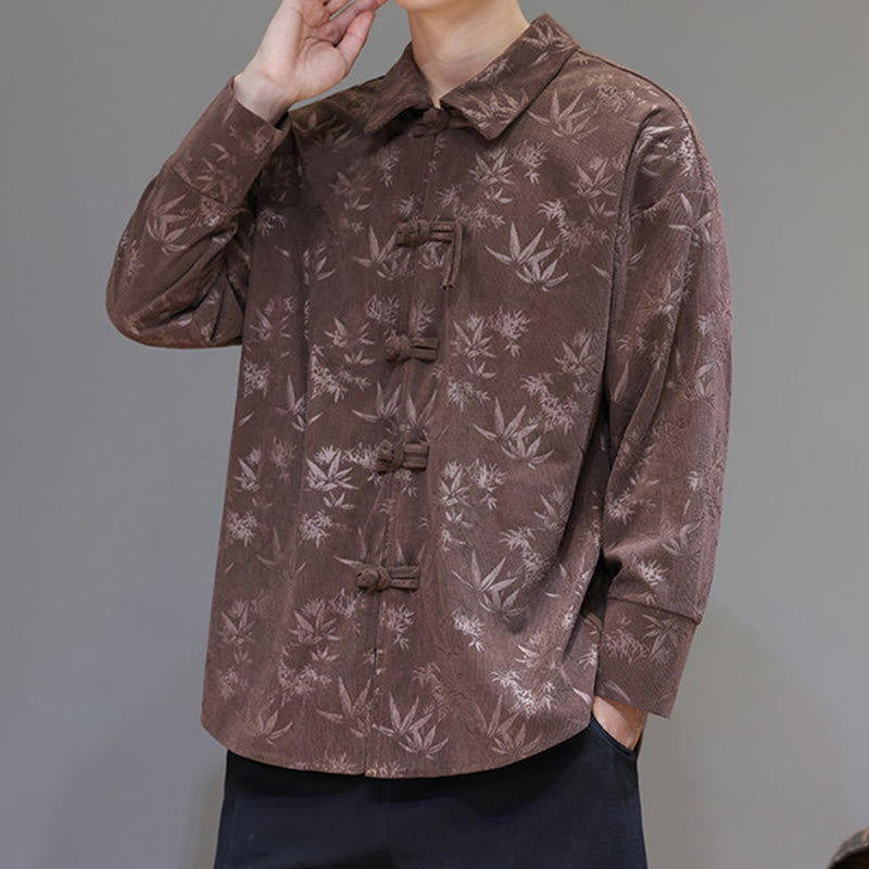 Buddha Stones Jacquard Leaves Pattern Frog-Button Long Sleeve Men's Cotton Tang Suit Jacket - image 33