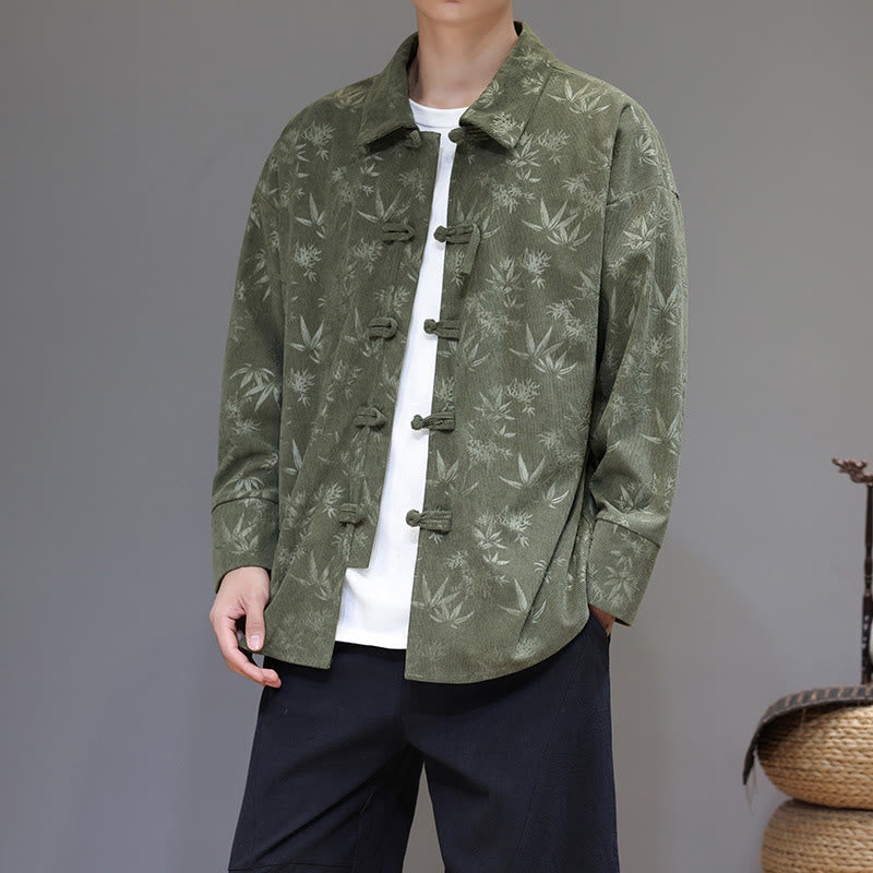 Buddha Stones Jacquard Leaves Pattern Frog-Button Long Sleeve Men's Cotton Tang Suit Jacket - ForestGreen - US/UK/AU46，EU56 (5XL) - image 16