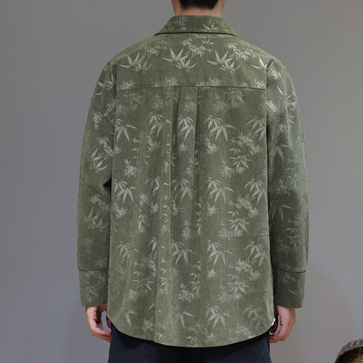 Buddha Stones Jacquard Leaves Pattern Frog-Button Long Sleeve Men's Cotton Tang Suit Jacket - image 20