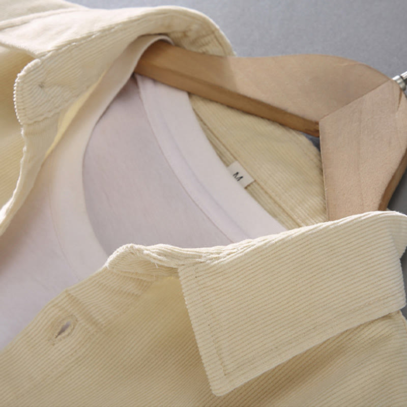 Buddha Stones Men's Solid Color Buttons Design Long Sleeve Pure Cotton Corduroy Shirt - image 7