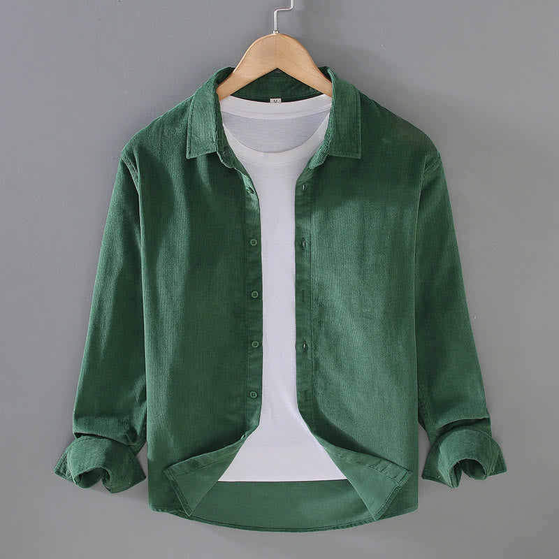 Buddha Stones Men's Solid Color Buttons Design Long Sleeve Pure Cotton Corduroy Shirt - ForestGreen - US/UK/AU44，EU54 (4XL) - image 18