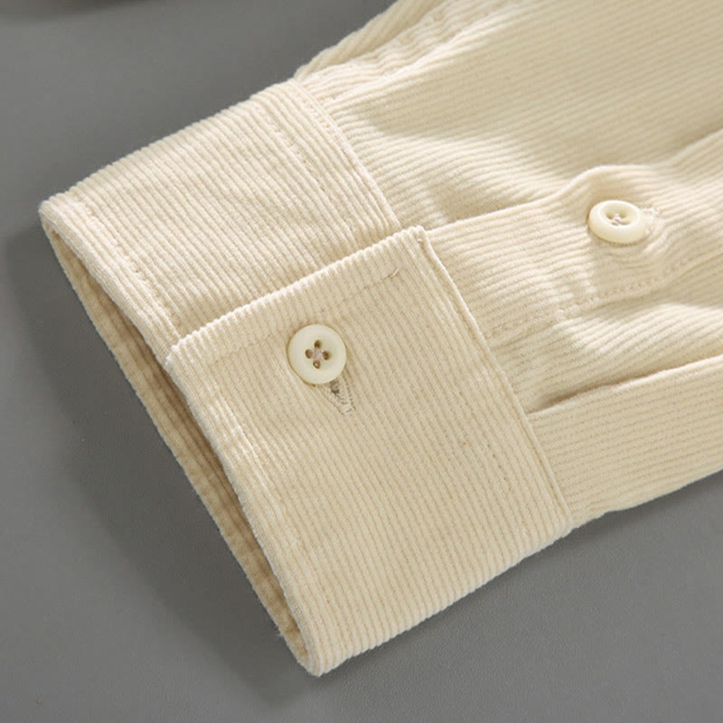 Buddha Stones Men's Solid Color Buttons Design Long Sleeve Pure Cotton Corduroy Shirt - image 11