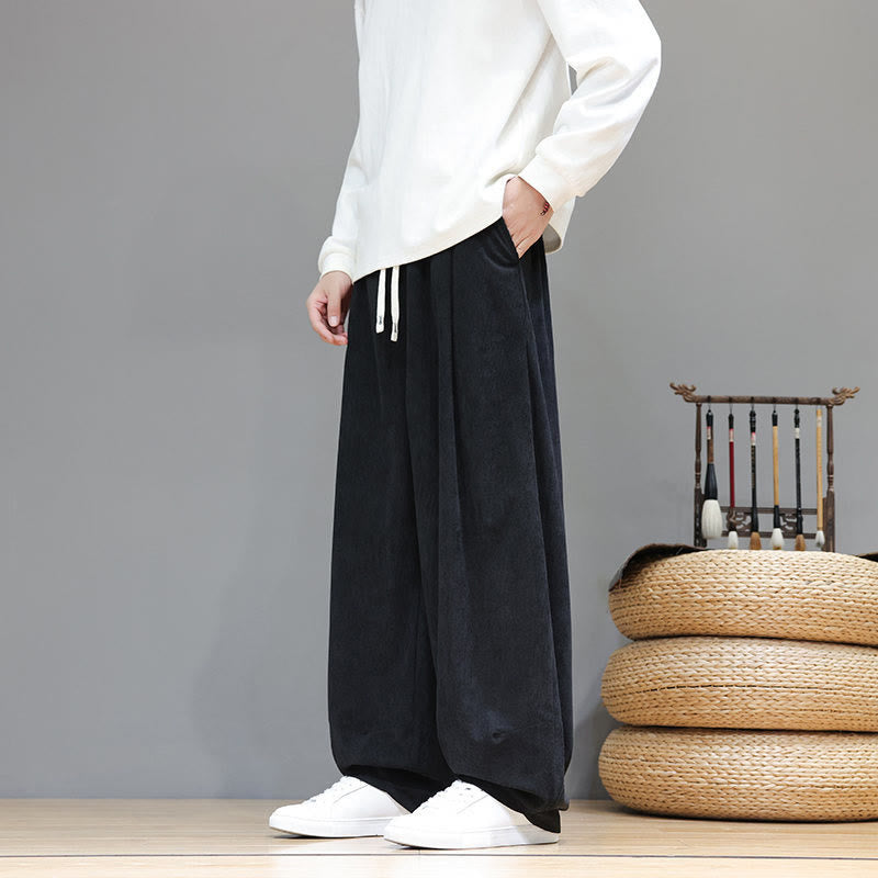 Buddha Stones Plain Color Pure Cotton Corduroy Men's Harem Pants With Pockets - image 27