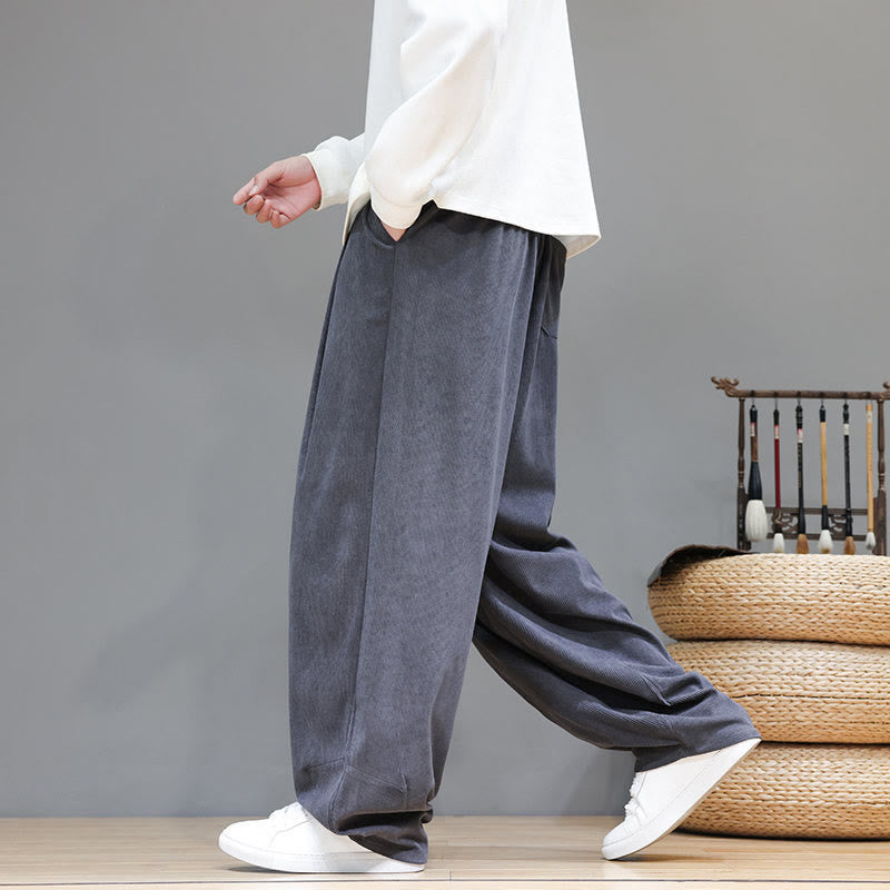 Buddha Stones Plain Color Pure Cotton Corduroy Men's Harem Pants With Pockets - image 16