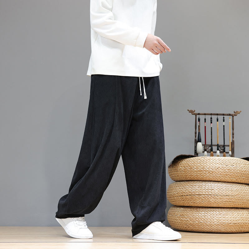 Buddha Stones Plain Color Pure Cotton Corduroy Men's Harem Pants With Pockets - image 25